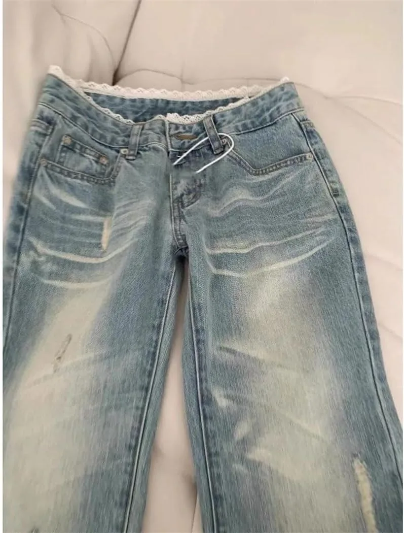 Женские джинсы Vintage Blue Denim с низкой посадкой и прямыми штанинами — фото 3