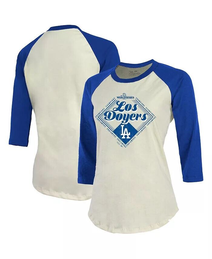 

Женская кремовая/королевская футболка Los Angeles Dodgers 2024 World Series Champions Softhand с рукавом 3/4 и реглан Majestic
