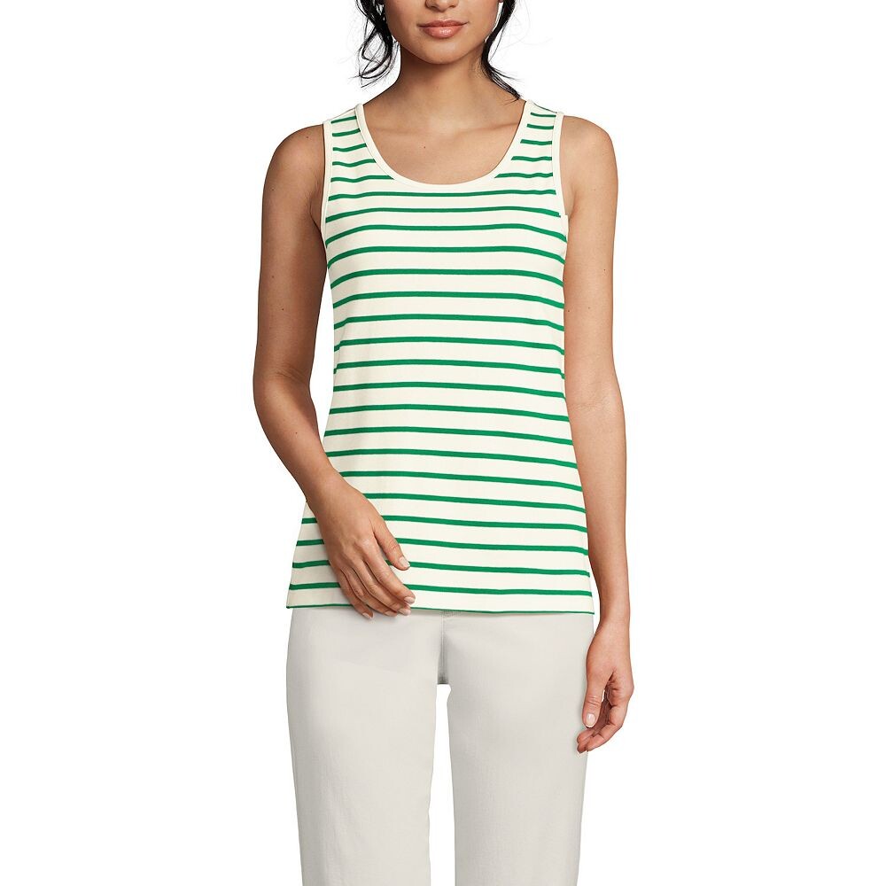 

Хлопковая майка Petite Lands' End с круглым вырезом, цвет Green Breton Stripe