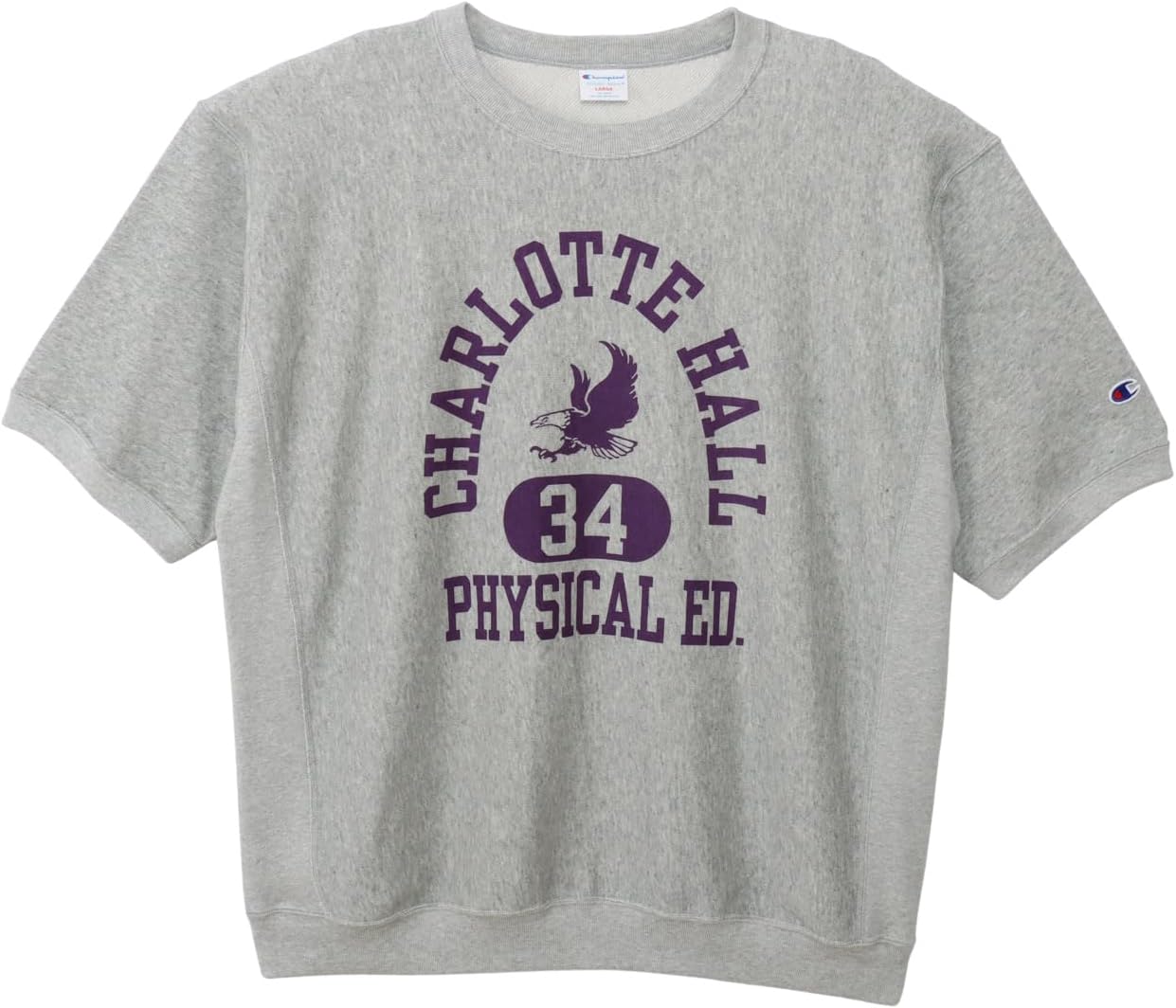 

Толстовка Champion с коротким рукавом, круглый вырез, 100% хлопок, технология REVERSE WEAVE, C3-D004-070-L-26SS, серый