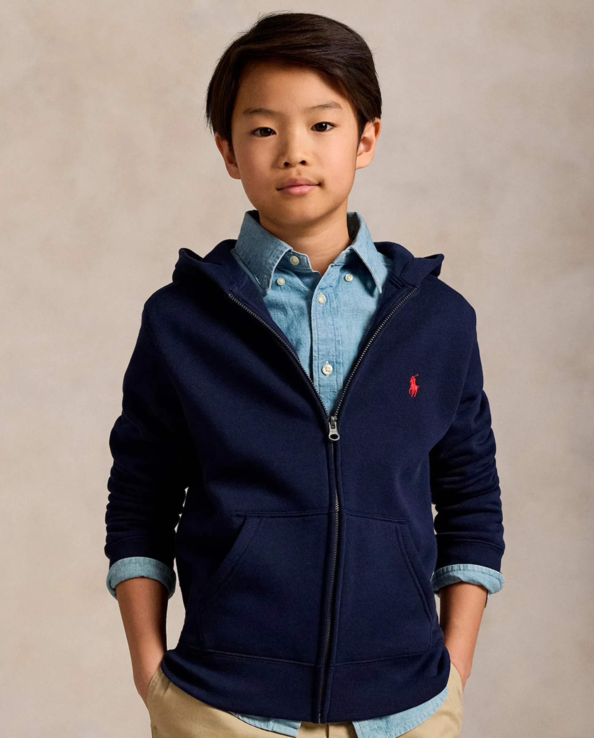 

Унисекс худи из флиса с капюшоном и молнией Polo Ralph Lauren, темно-синий