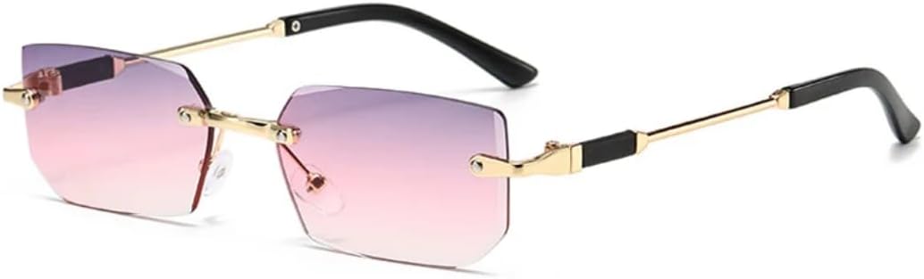 

Солнцезащитные очки с защитой от УФ-излучения UV400 | Маленькие безободковые очки с прозрачными линзами цвета океана | для женщин и мужчин, для занятий спортом на открытом воздухе и вождения DSVIGF, Gold-graypink