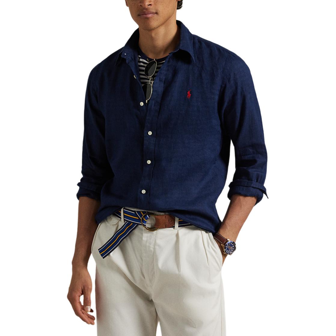 Классическая мужская рубашка Polo Ralph Lauren, темно-синий — фото 4