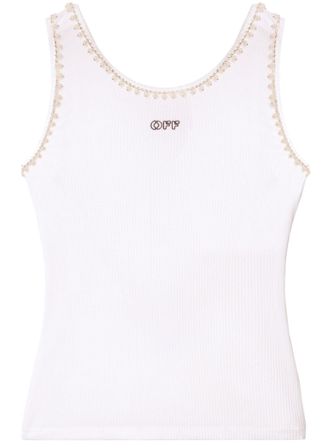 

Off-White ребристый топ с жемчужной отделкой, белый