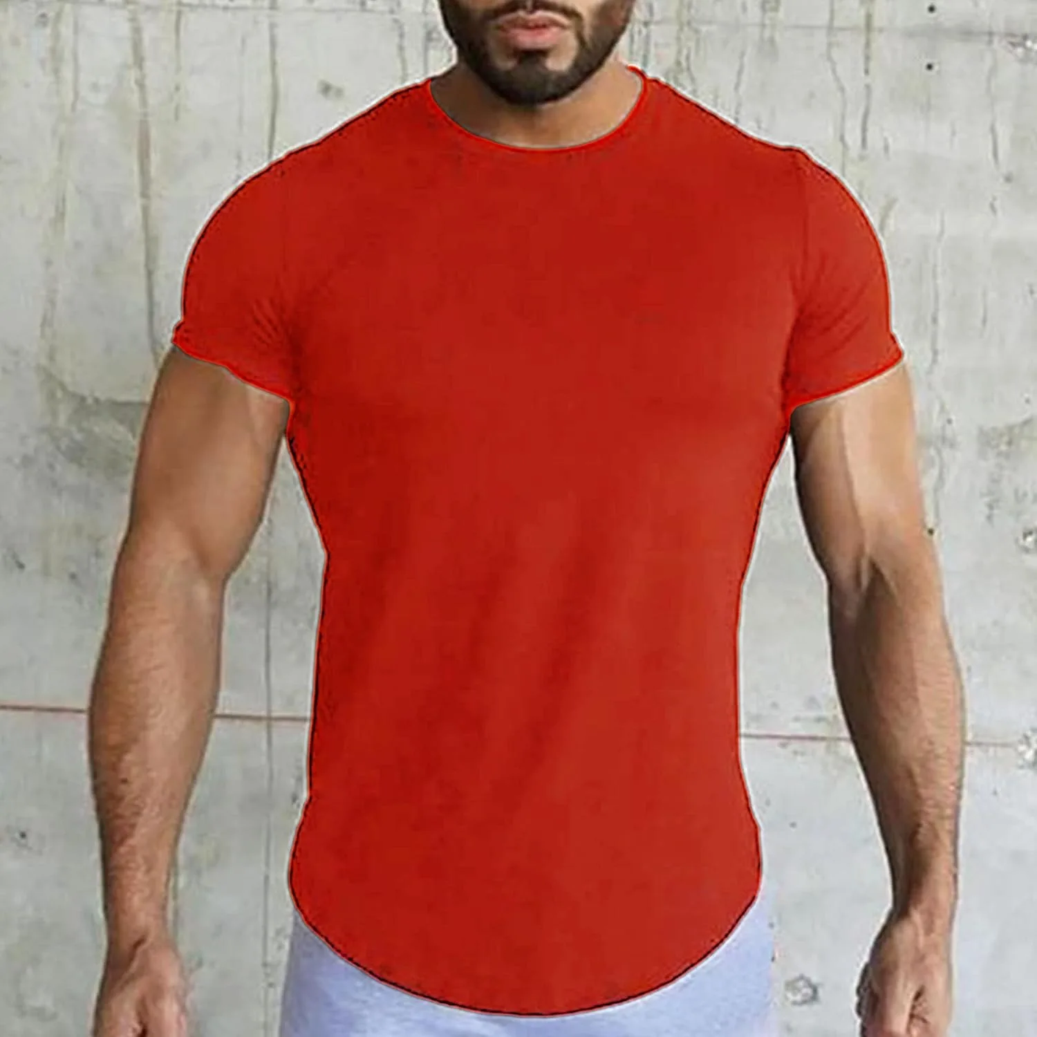 Мужская футболка для тренировок Slim с коротким рукавом Cotton Athletic Running Fitness Tee Curved Hem — фото 2