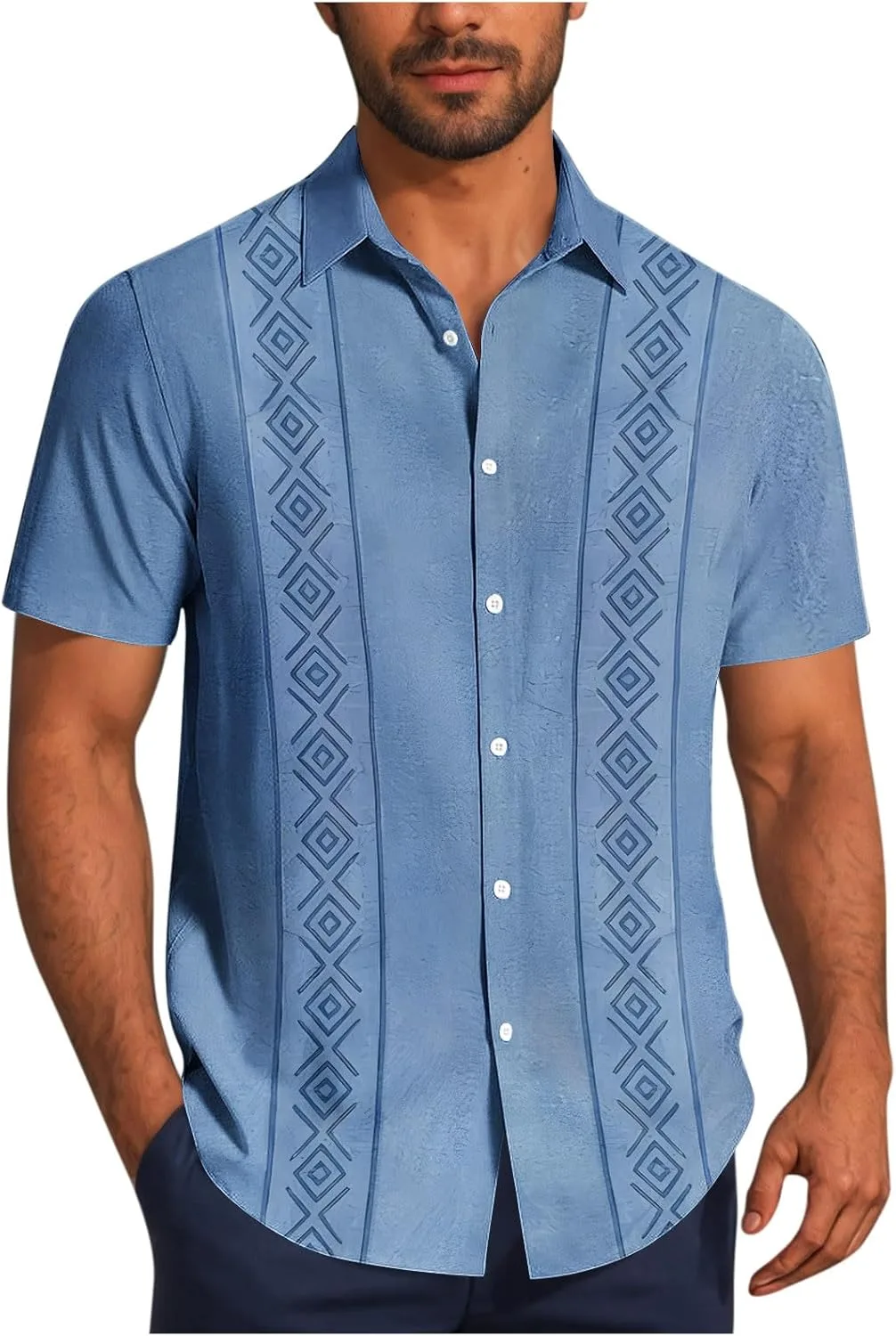 

Мужская футболка с коротким рукавом и высоким воротником в цветочном принте