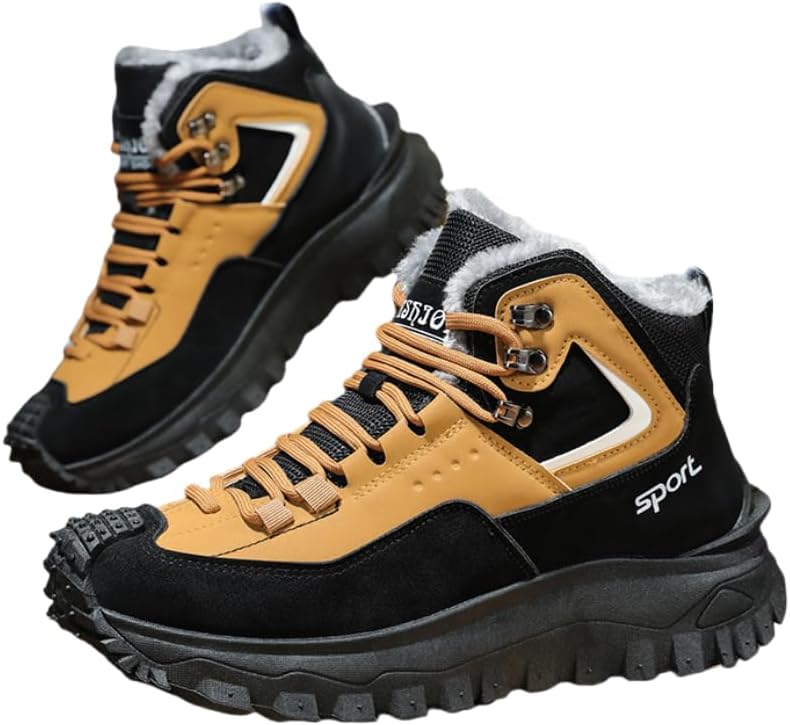 

Мужские зимние высокие ботинки с теплой флисовой подкладкой - противоскользящие, долговечные зимние ботинки на шнуровке для активного отдыха на холоде Hhhchpm, хаки