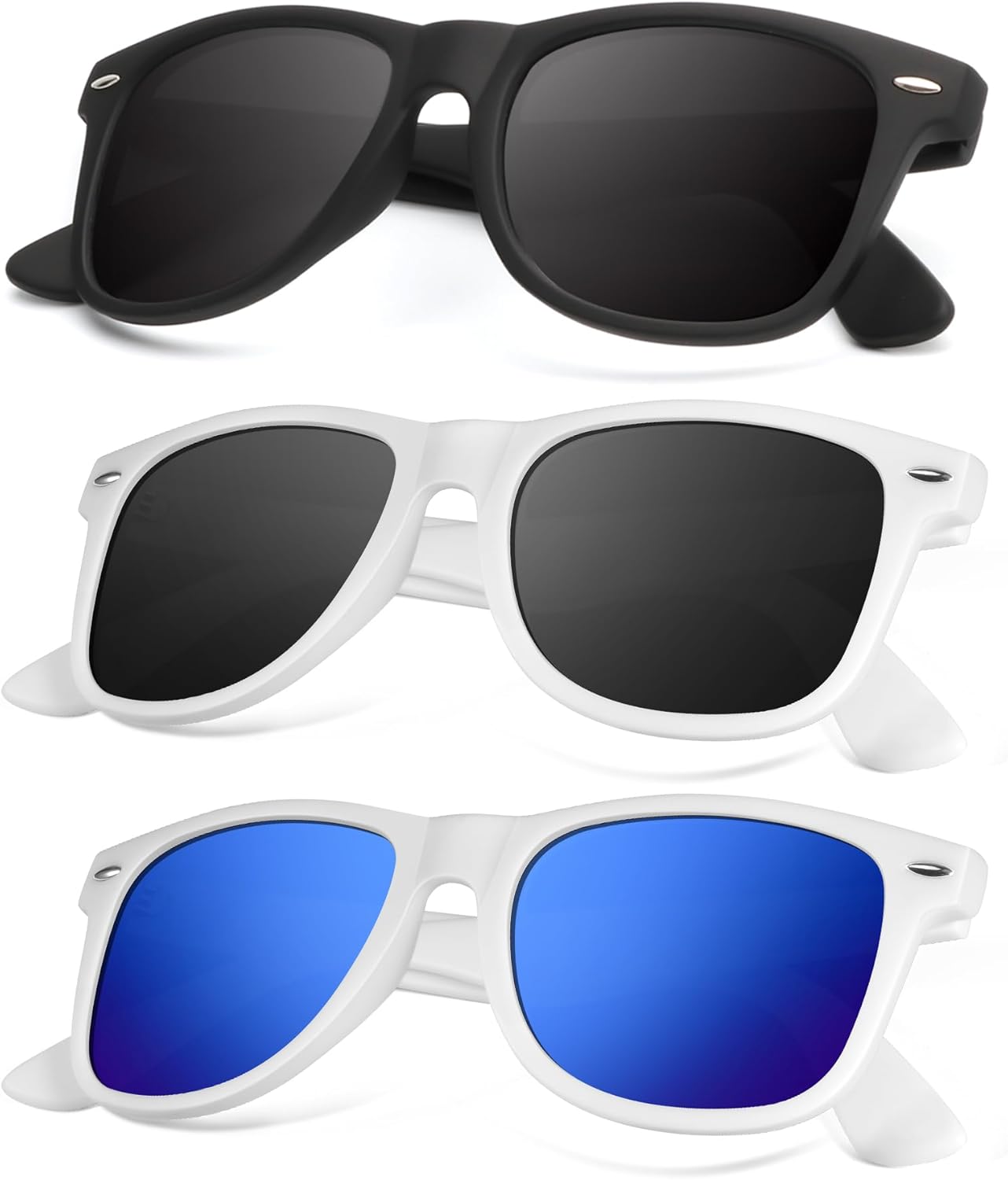 

Поляризованные солнцезащитные очки KALIYADI для мужчин и женщин, матовые линзы, цветные зеркальные линзы, защита от УФ-излучения (3 шт.), Black/White Grey/White Dark Blue