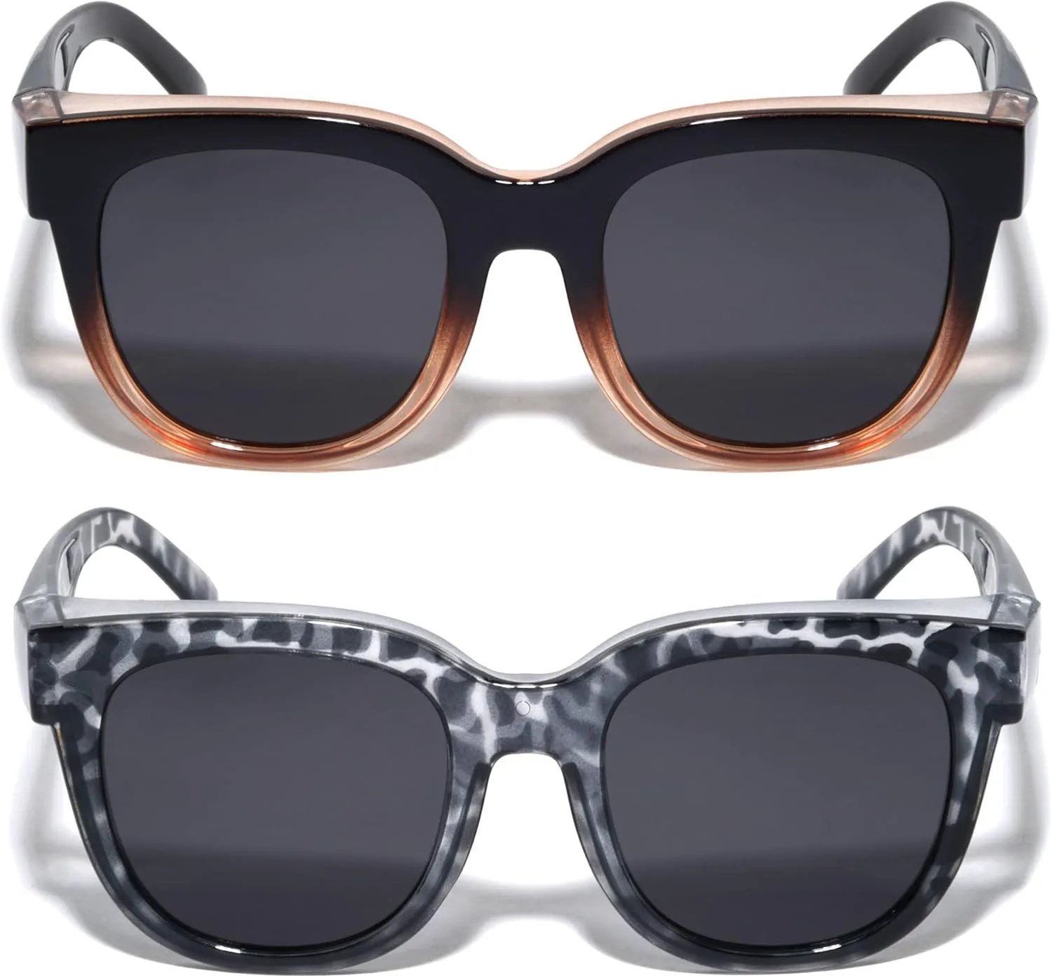 

Женские круглые поляризованные солнцезащитные очки VWE (2 пары) - надеваются поверх очков с диоптриями, 100% защита от УФ-излучения V.W.E., 1 Coffee 1 Grey