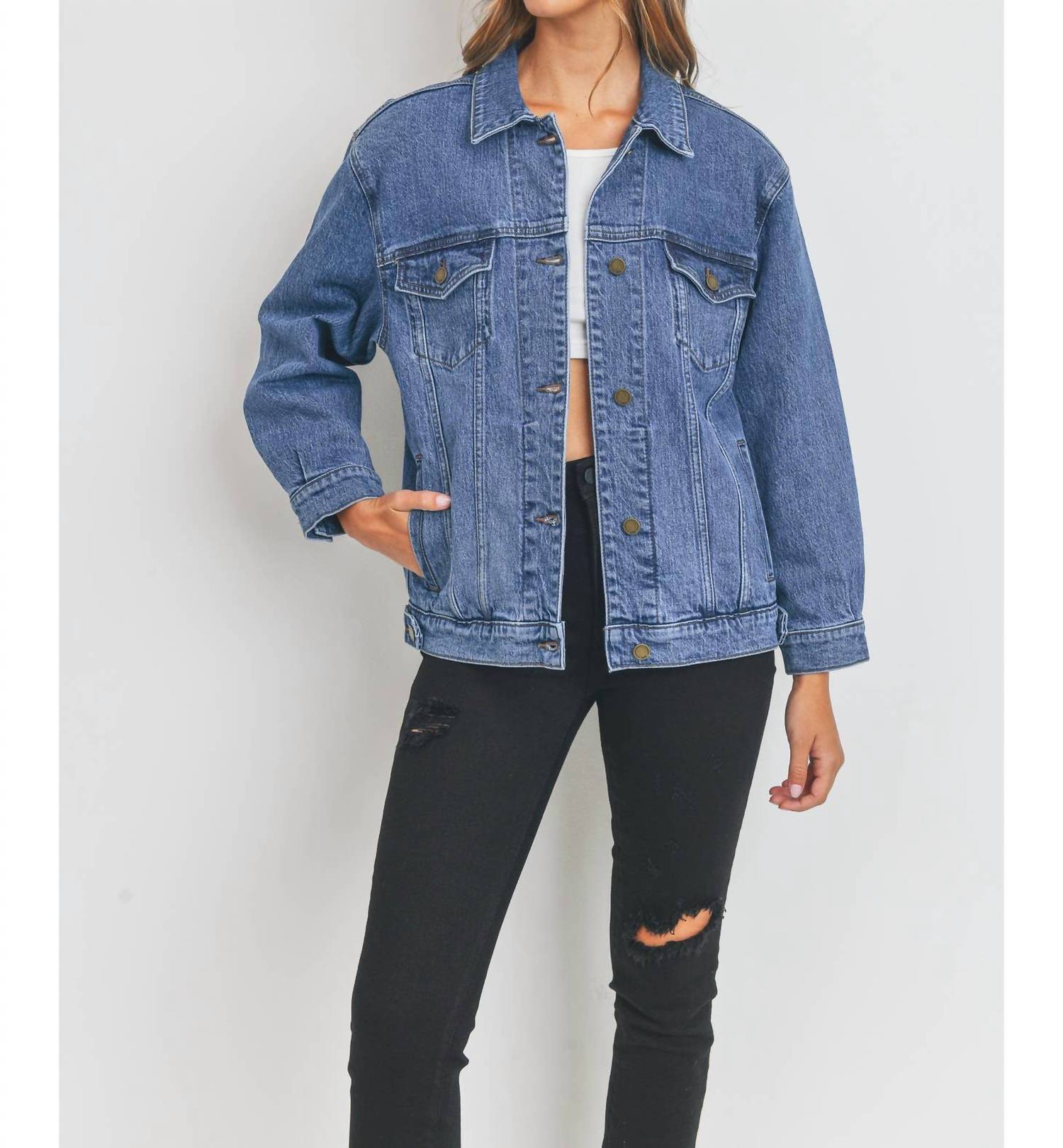

Куртка джинсовая свободного кроя из темного денима JUST BLACK DENIM, цвет dark denim