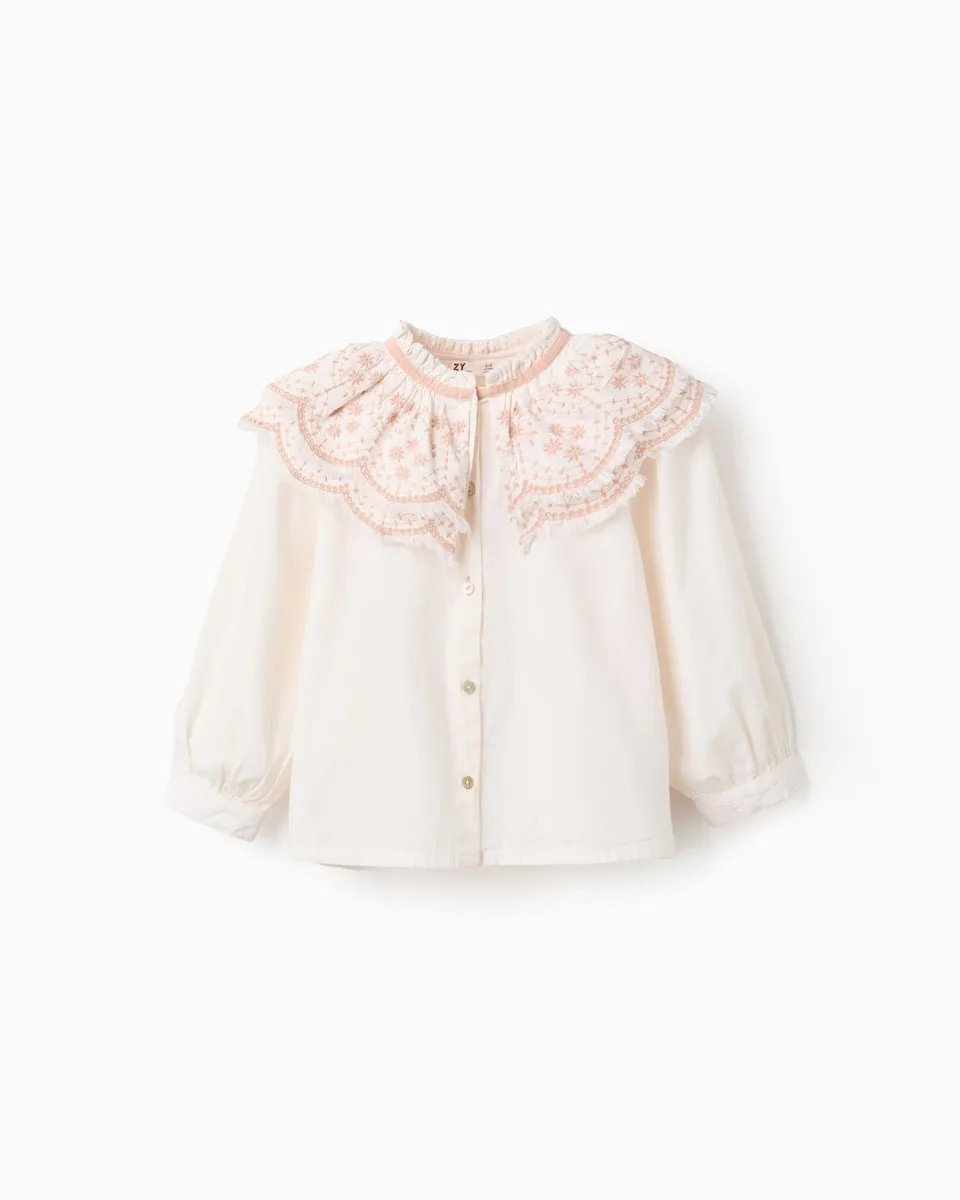 

Детская блузка из поплина с вышитыми деталями Zippy, белый