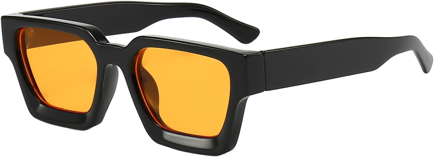 

Солнцезащитные очки в толстой квадратной оправе для женщин и мужчин, ретро-очки прямоугольной формы, модные черные солнцезащитные очки Teumire, B8 Black Frame/Orange Lens