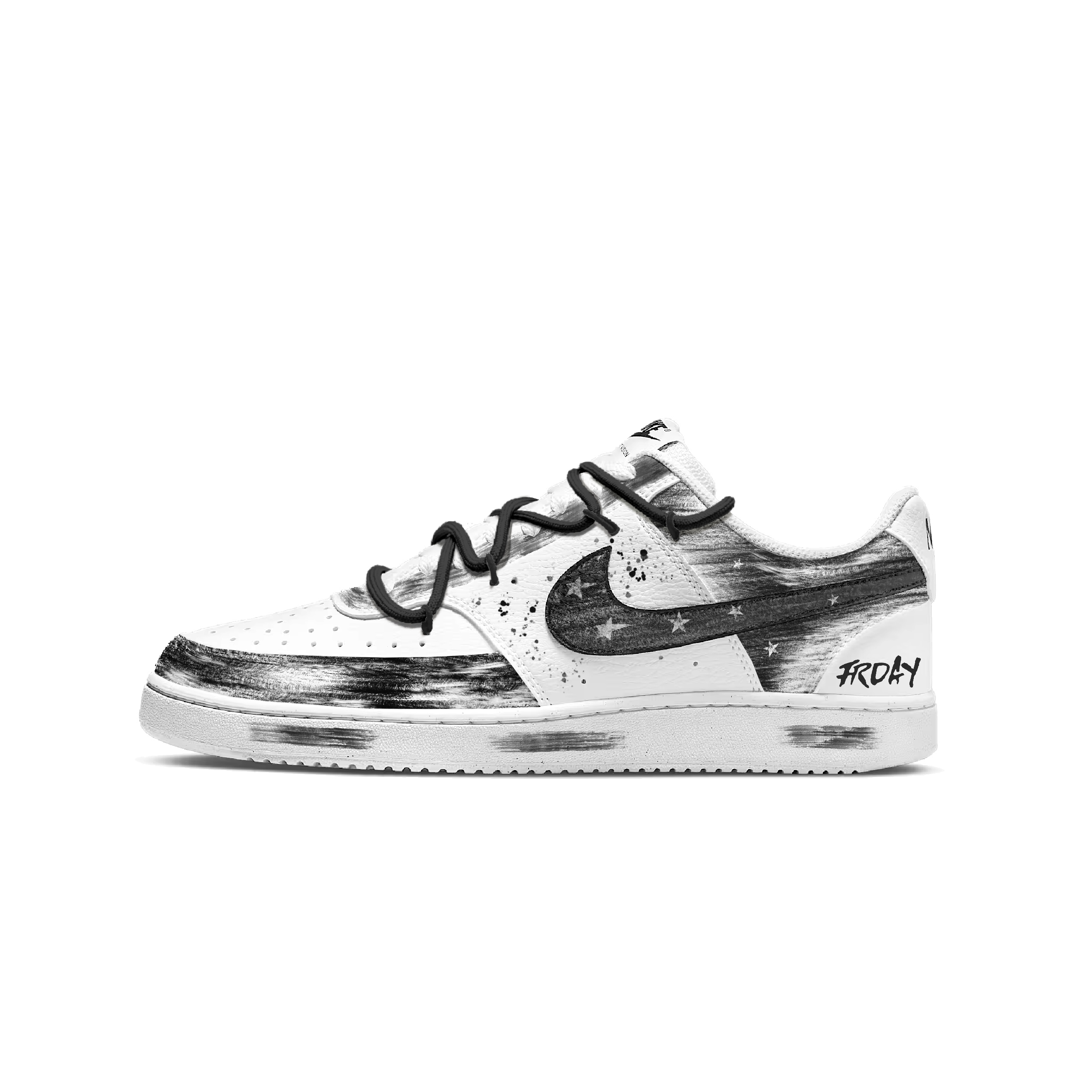 

Nike Кроссовки Court Vision 1 Shadow Knight, износостойкие, низкие, для скейтбординга, мужские, черно-белые