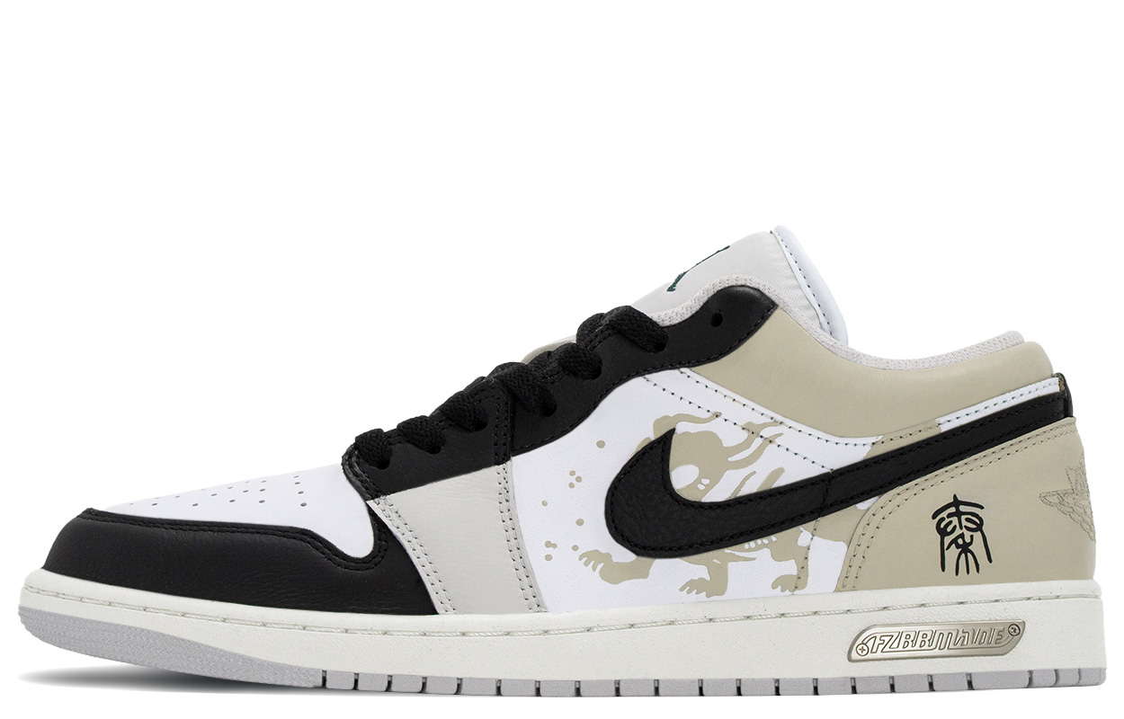 

Air 1 китайский стиль Qin узор устойчивые к истиранию низкие винтажные баскетбольные кроссовки мужские black rice gray Jordan, черный серый