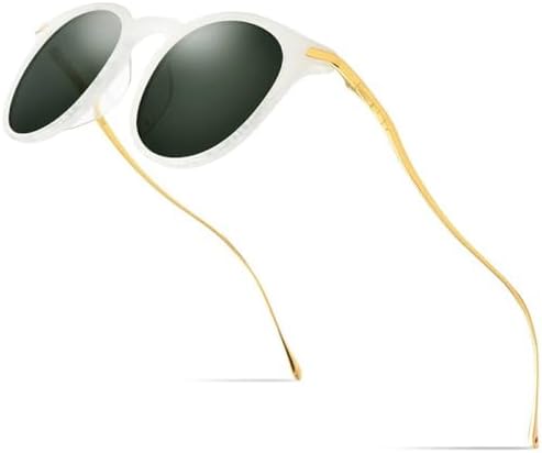 

Солнцезащитные очки 2027 года для мужчин, винтажные круглые солнцезащитные очки для женщин, качественные зеркальные очки с защитой от УФ-излучения UV400 MTZJH, White Dark Green