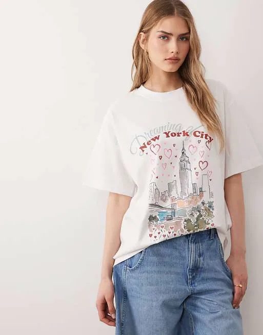 

Белая объемная футболка с короткими рукавами и изображением Нью-Йорка ASOS DESIGN, Белый, Белая объемная футболка с короткими рукавами и изображением Нью-Йорка ASOS DESIGN