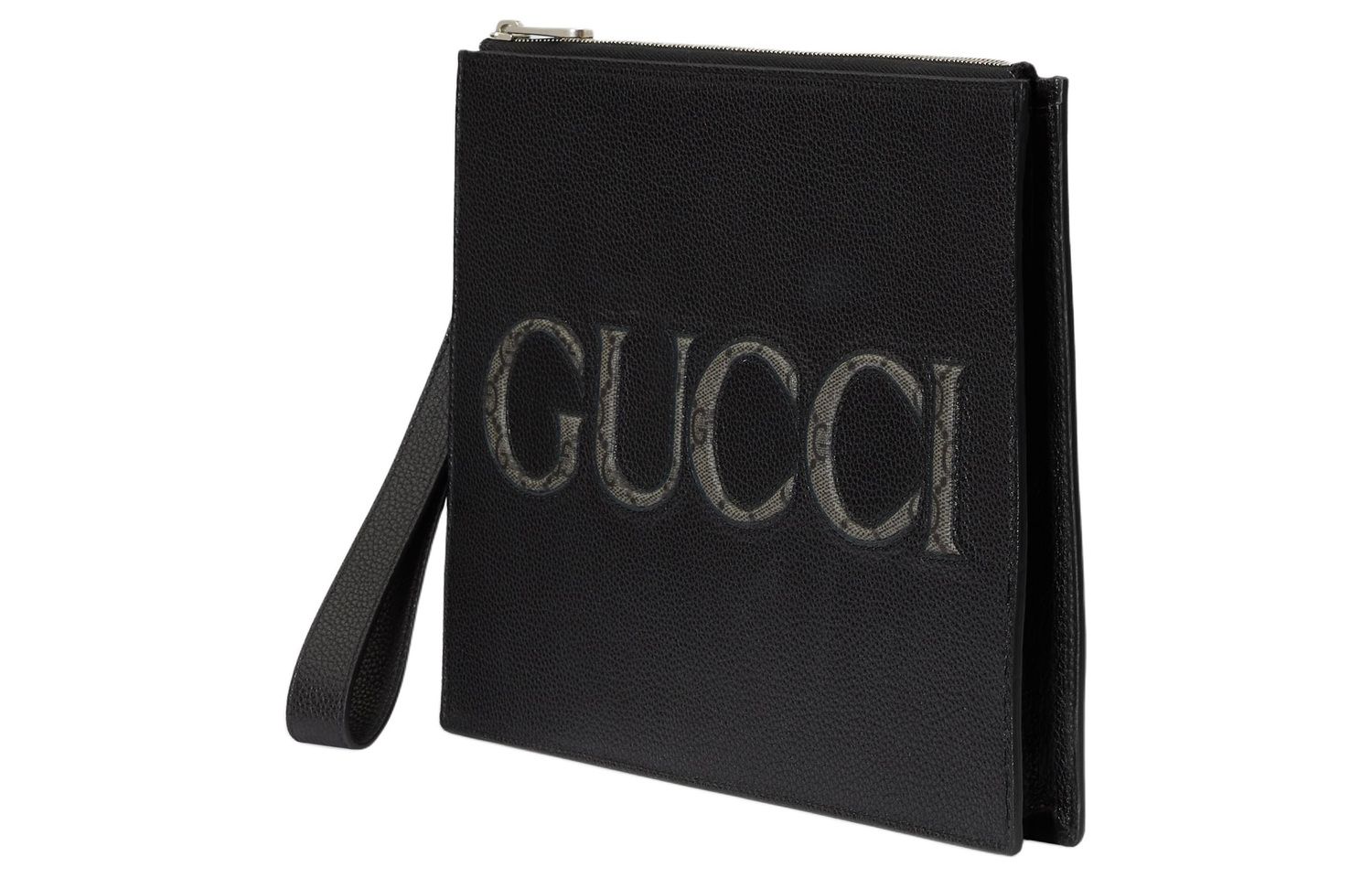 GUCCI Кожаный клатч с кантовкой из холста мужской черный — фото 2