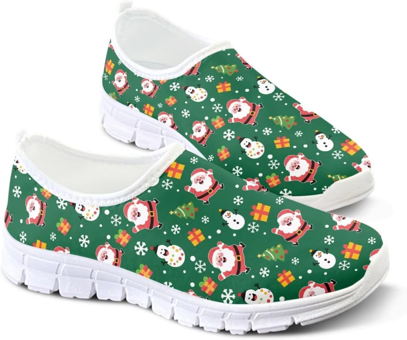 

Легкие женские кроссовки без застежек для ходьбы, унисекс, модные повседневные кеды Fonplted, Cute Santa Claus Snowman