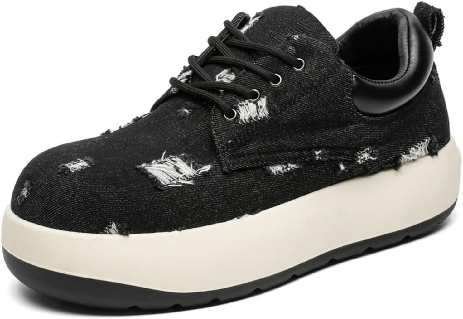 

Мужские винтажные джинсовые кроссовки на платформе с шнуровкой, толстой удобной подошвой, кожаной отделкой на пятке и противоскользящим дизайном, Ретро-стиль для повседневной носки Kelibasi, черный