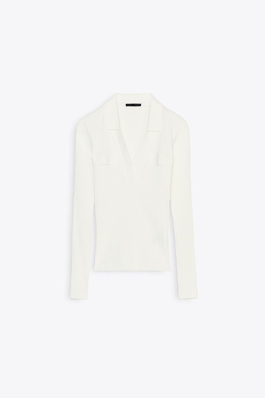 

Футболка поло с ребристым вырезом горловины ZARA, устрично-белый