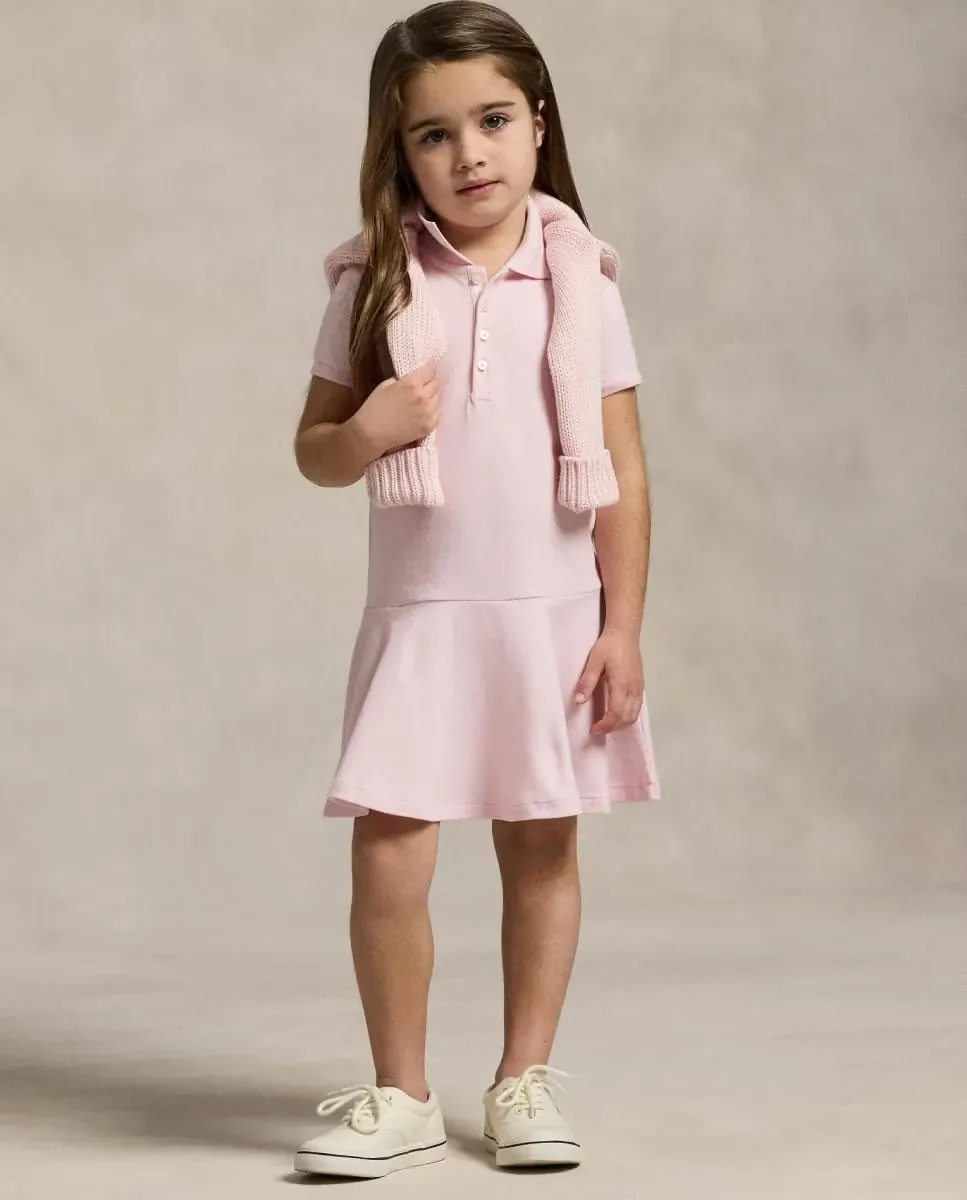 Детское платье поло из эластичного пике Polo Ralph Lauren, светло-розовый — фото 4