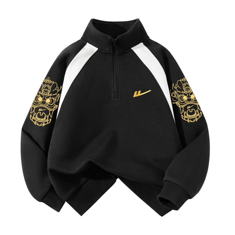 

Детский свитшот с полуоткрытым воротником Moderate WARRIOR, черный with h logo, золото thread right sleeve, золото thread left sleeve k