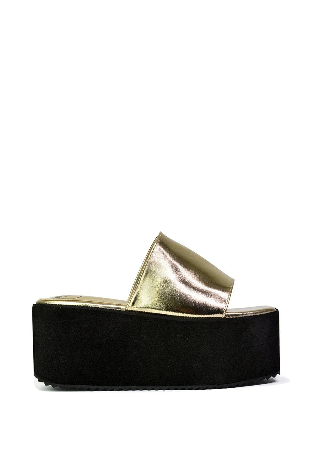 Сандалии-слайдеры на платформе с квадратным носком 'Kaiya' XY London, цвет metallic gold