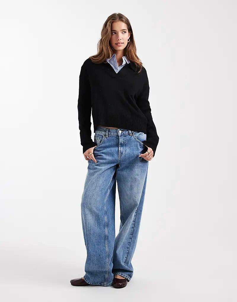 

Вязаный джемпер Mango Teen с V-образным вырезом черного цвета