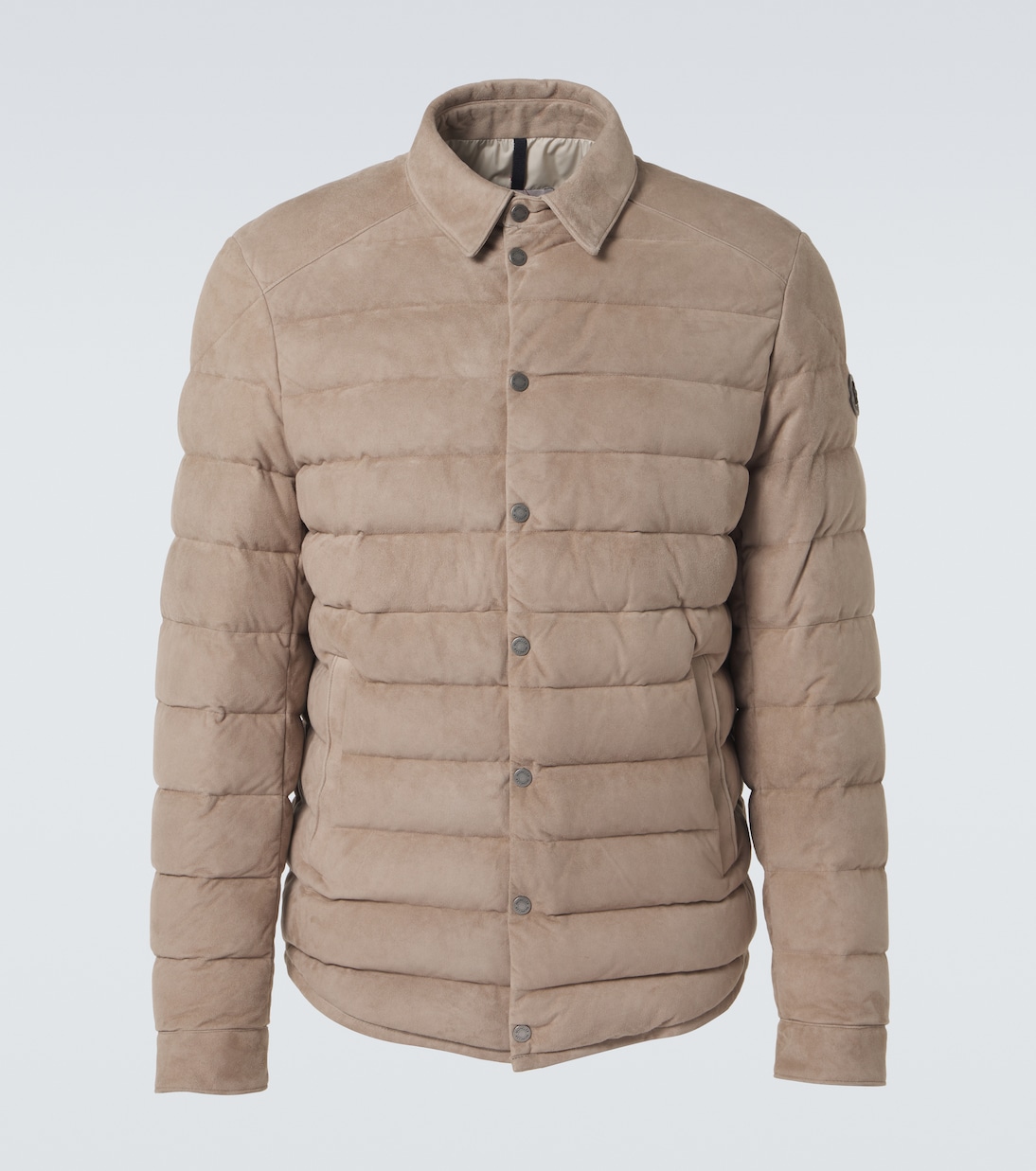 

Этуальный замшевый пуховик Moncler, Mud Brown