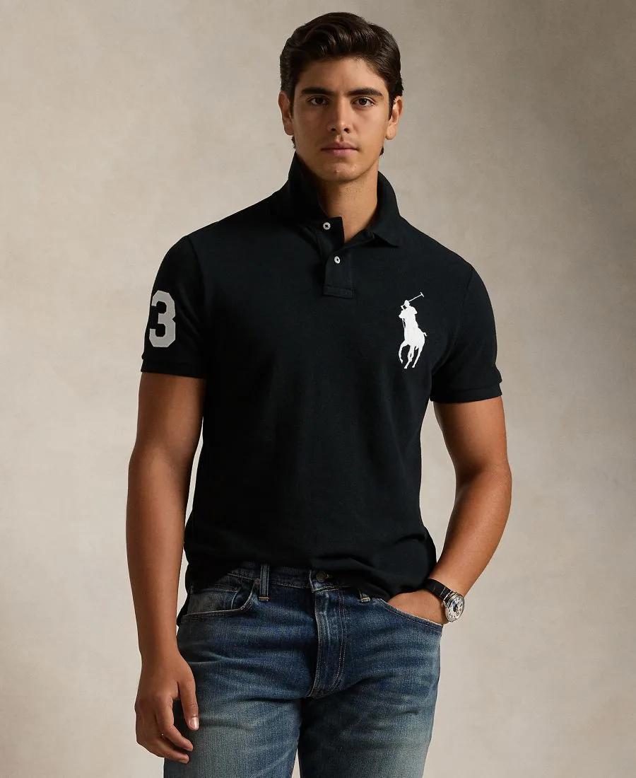 Мужская поло-рубашка Big Pony Custom Slim Fit из сетчатой ткани, стандартного и большого размера Polo Ralph Lauren, polo черный