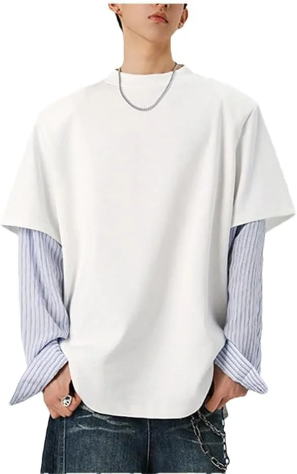 

Мужская футболка с полосками, круглым воротником и длинными рукавами