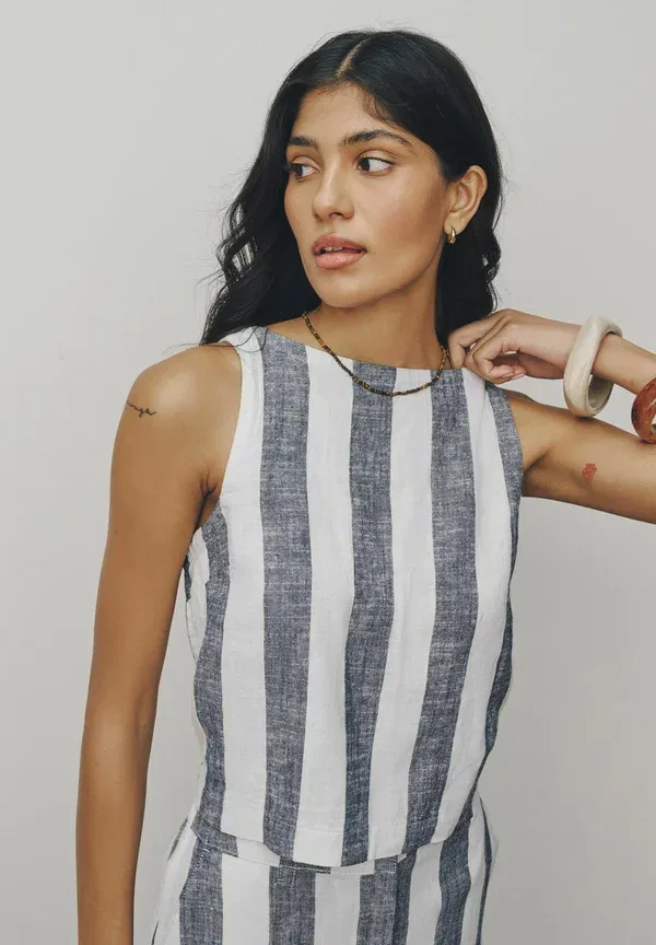 Блуза Next, blue ecru stripe, голубая экрю в полоску