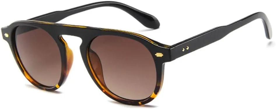 

Винтажные круглые ретро-солнцезащитные очки для мужчин и женщин, элегантные очки, модные очки с заклепками, защита от ультрафиолета UV400 KTUCN, Leopard Doubletea