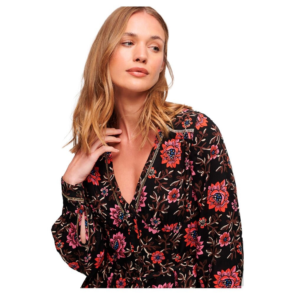 Короткое платье Superdry Printed V Tea Long Sleeve, разноцветный — фото 4