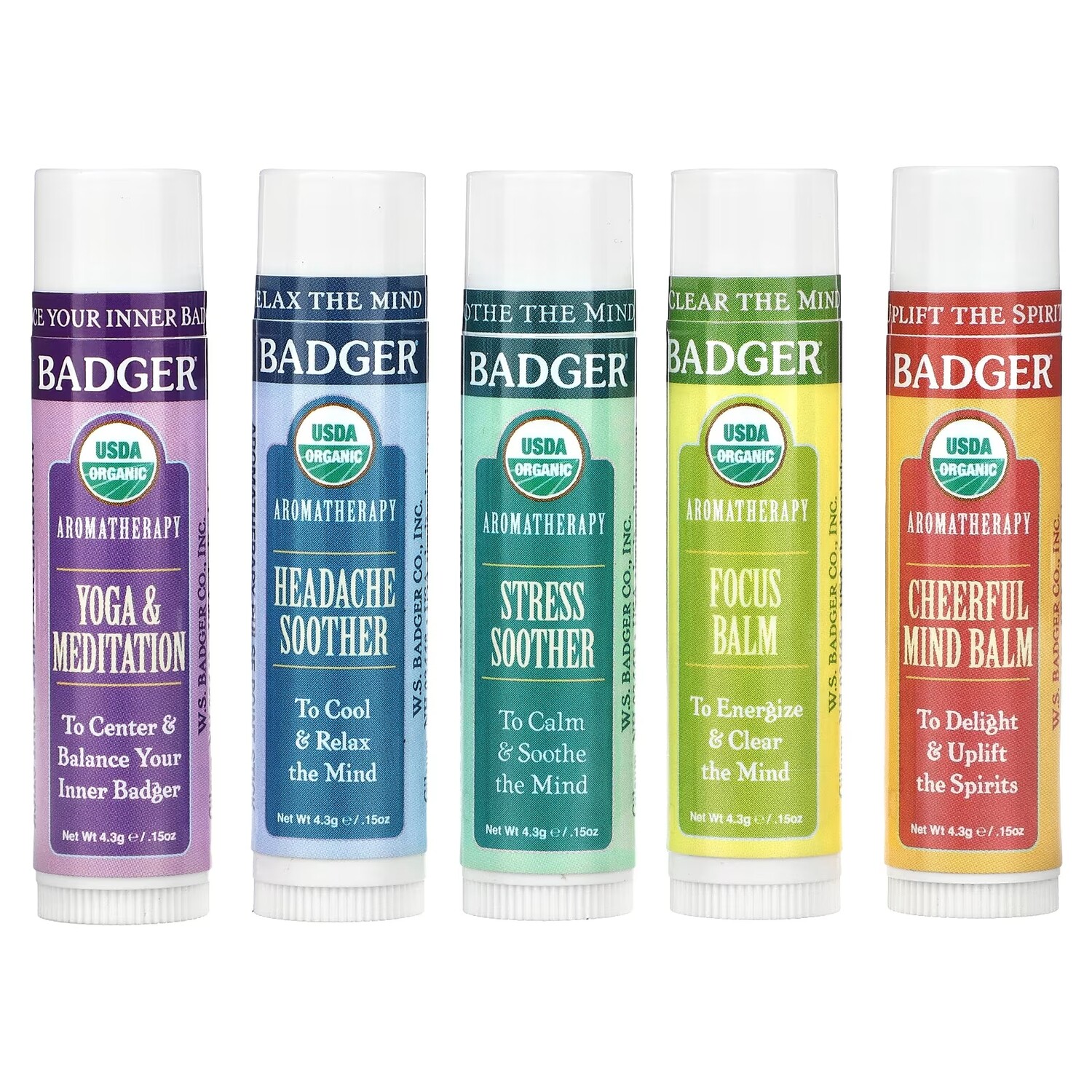 

Дорожный набор Badger Company для ароматерапии, 5 упаковок по 4,3 г