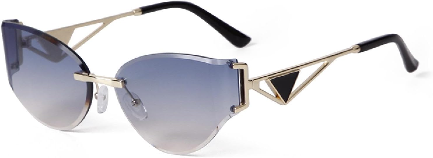 

Модные солнцезащитные очки «кошачий глаз» без оправы для женщин, защита от УФ-излучения UV400, градиентные линзы, зеркальные линзы, защита от царапин WNCKSQ, C4 Blue Tea