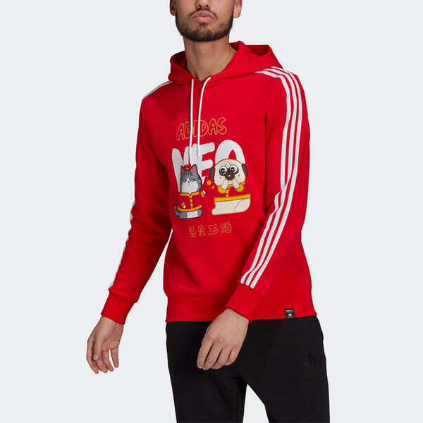 Толстовка adidas neo x Crossover M Cny Ww Hdy Cartoon Printing Sports Pullover New Year's Edition Red, красный — фото 3