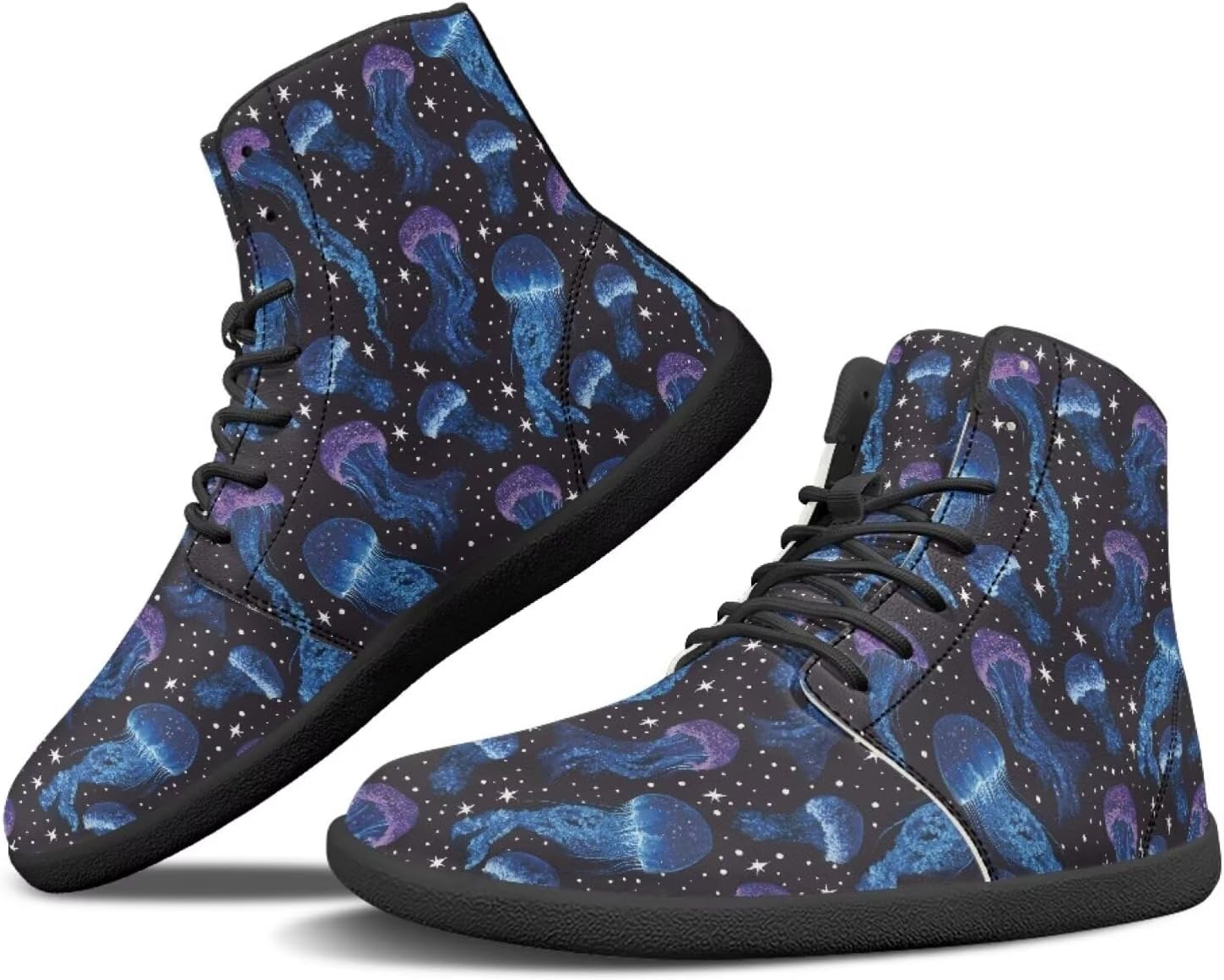 

Кроссовки JoyLamoria унисекс высокого среза с шнуровкой, модная кожаная обувь для скейтборда средней высоты, легкие, с мраморным принтом, Neon Jellyfish