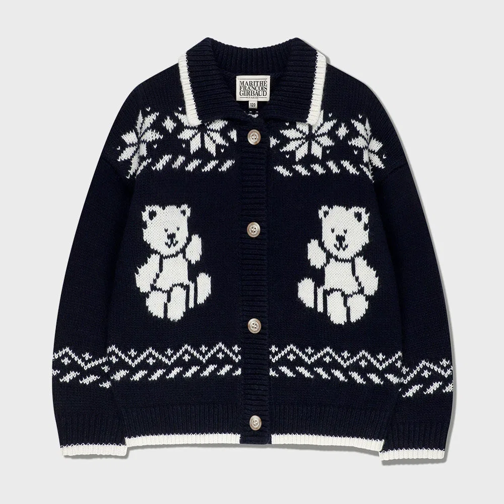 Детский кардиган с вязаным воротником Nordic Bear, тёмно-синий, от Marithé Kids — фото 2
