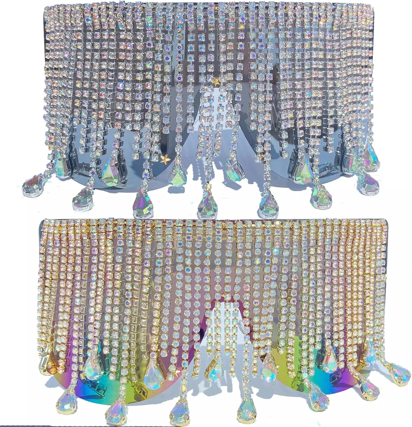 

Большие цельные солнцезащитные очки с разноцветными кисточками и стразами, модные женские очки-щитки с бриллиантами для вечеринок mincl, 2pcs-silver&colorful