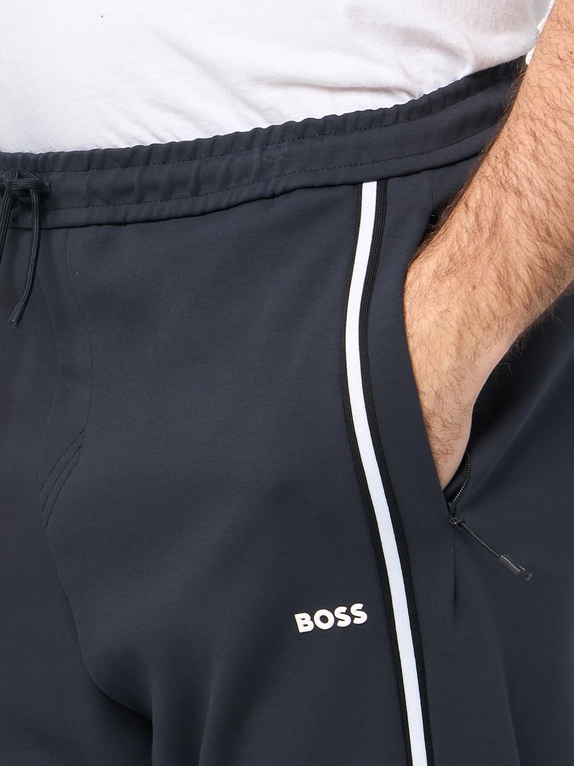 BOSS Мужские тоновые хлопковые спортивные штаны Regular Fit, Night — фото 3