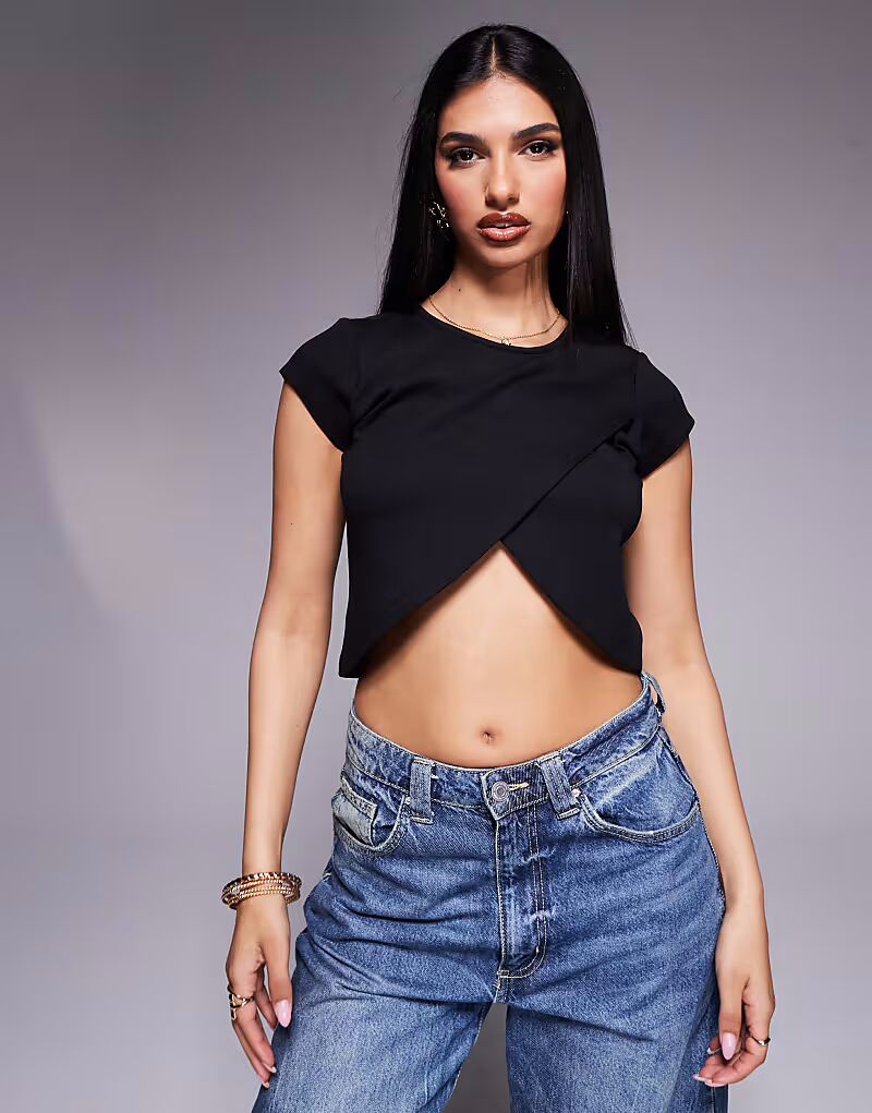 

Топ понте ASOS DESIGN с перекрещивающимися рукавами и запахом черного цвета