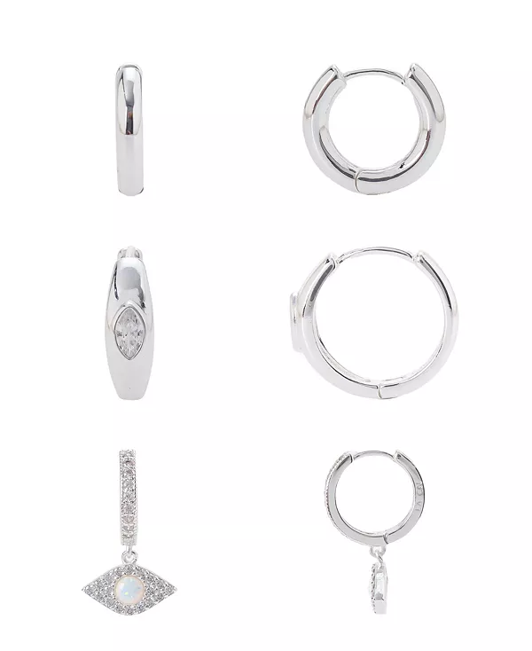 

Комплект из трех серег-колец с кубическим цирконием и опалом от сглаза Unwritten, silver