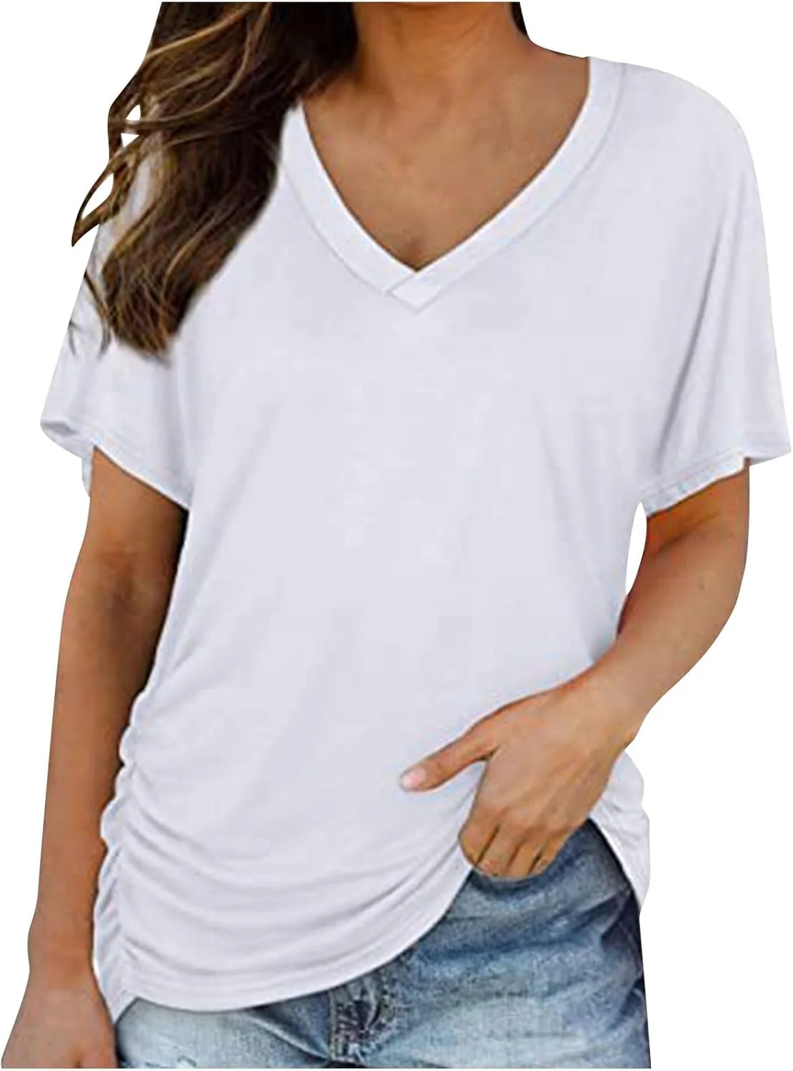 

Женская футболка с v-образным вырезом, летняя, с коротким рукавом, свободный крой Smxrfitk