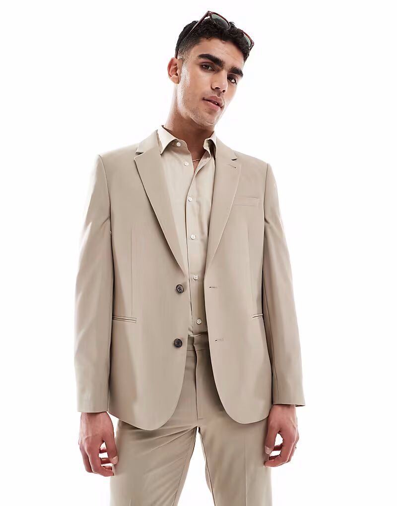 

Тонкий моющийся пиджак из легкой камвольной шерсти нейтрального цвета Asos Design