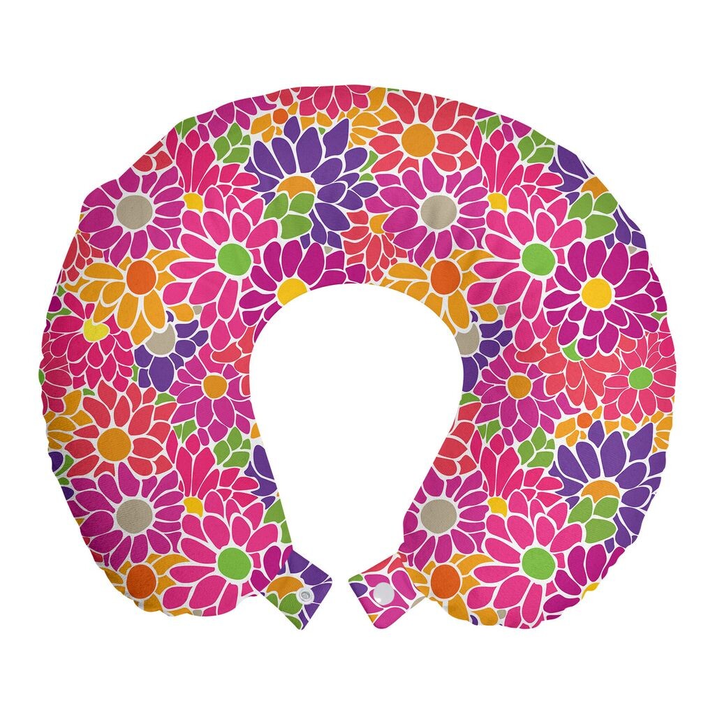 

ABAKUHAUS Flowers Travel Pillow Подушка для шеи, стиль ретро 90-х, предметы из пенопласта для путешествий в самолете и автомобиле, 30x30 см, разноцветные розовые