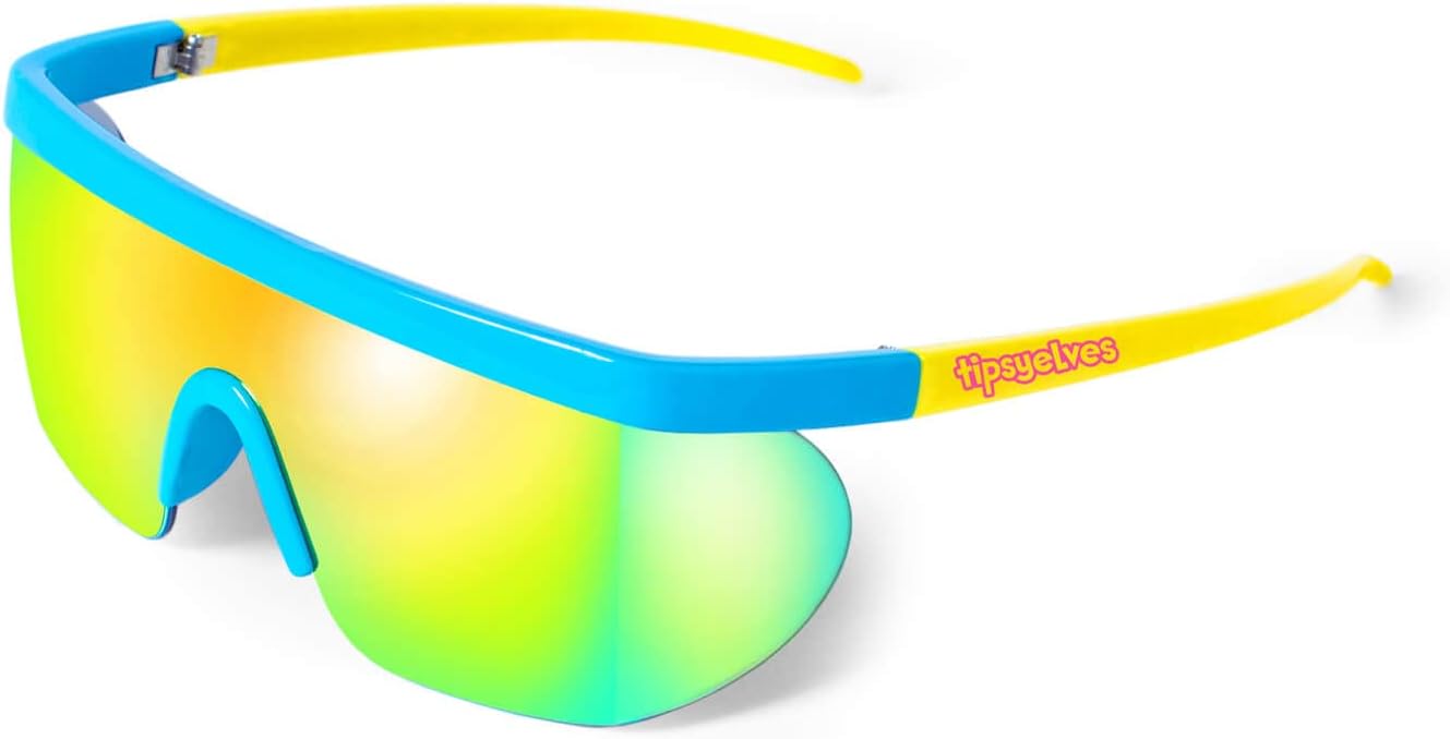 

Солнцезащитные очки Tipsy Elves - Ретро спортивные очки для активного отдыха - Яркая защита UV400, зеркальные линзы, поляризованные и неполяризованные линзы, Jam Blasters (Blue Yellow)