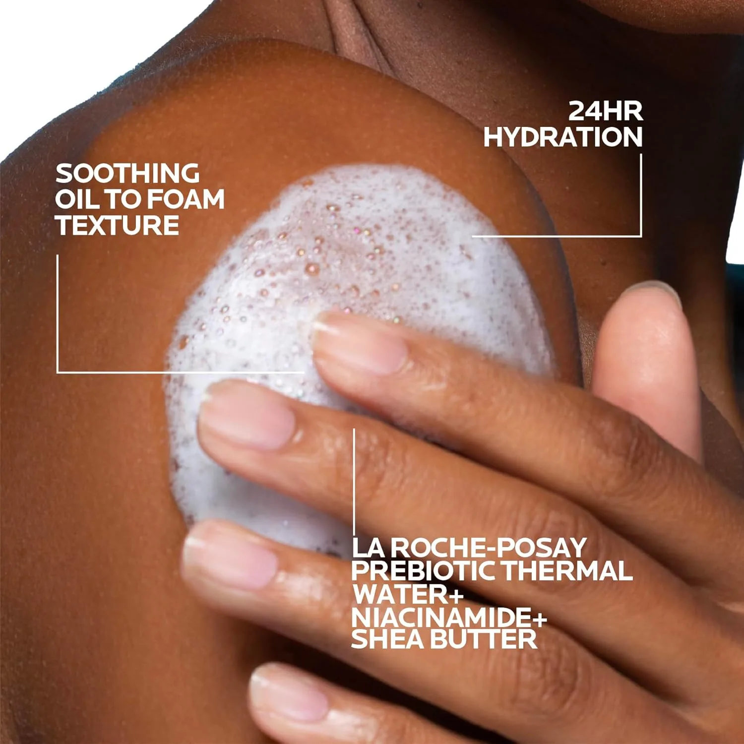 Гидрофильное масло La Roche-Posay — Lipikar AP+ Gentle Foaming Cleansing Oil, нежное очищающее и тела с ниацинамидом, 400 мл — фото 3