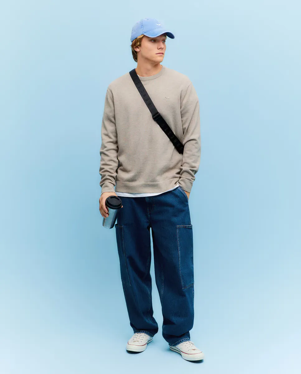 

Базовый мужской свитер с круглым вырезом из меланжевых ниток Green Coast, светло-коричневый