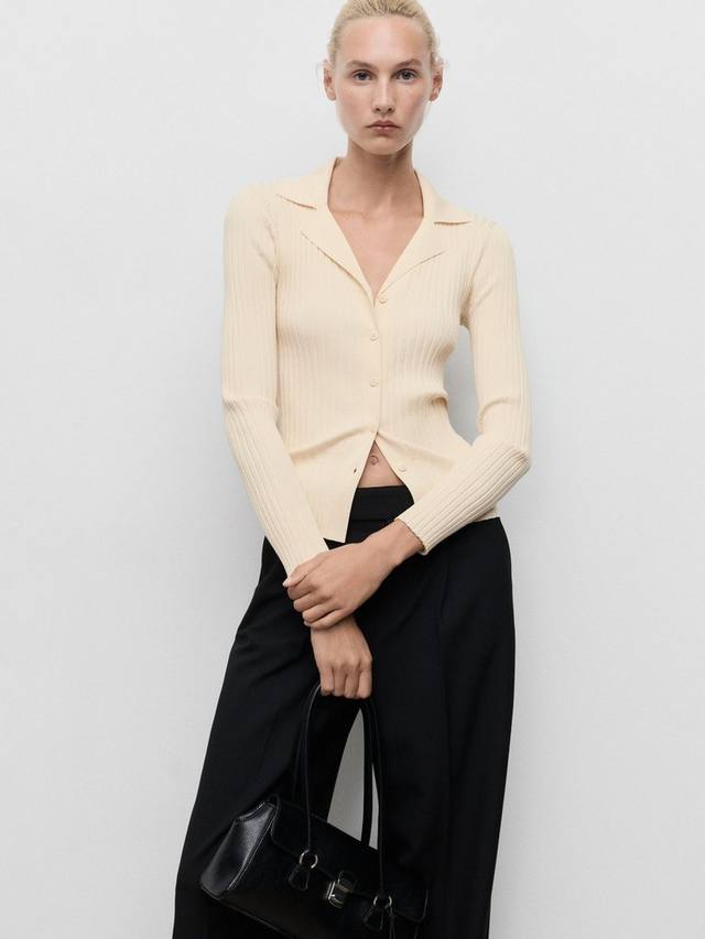 

Латте ребристый тонкий кардиган Mango, Natural White